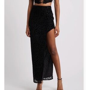 Nasty Gal Black Leopard Burnout Velvet Maxi Skirt Womens US 6 Side Zip DEFECT